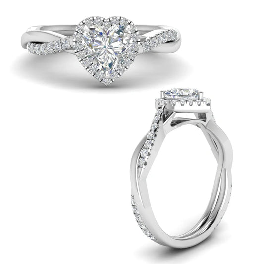 Twisted Wedding Band Heart Halo Moissanite Ring for Her