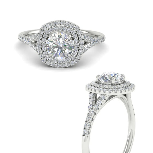 Wedding band Double Halo Round Split Shank Luxury Bridal Ring for Her