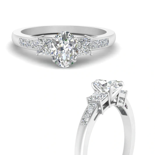 Wedding Band Oval Three-Stone Moissanite Ring For Women