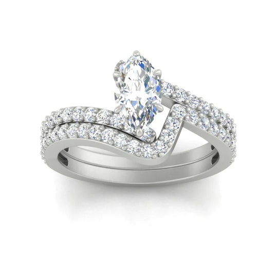 Wedding Band Marquise Double Band with Pavé Diamond Moissanite Ring for Women