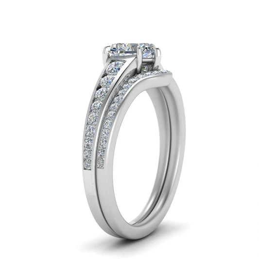 Heart Wedding Band Double Pavé Moissanite Bridal Ring Set