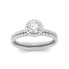 Halo Wedding Band Double Pave Moissanite Bridal Ring Set