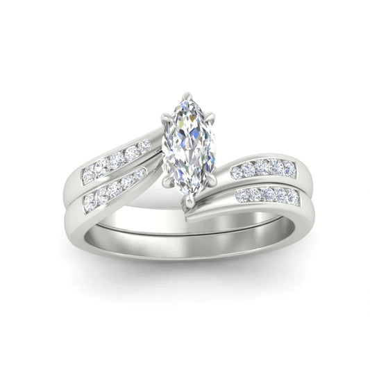 Marquise Wedding Band Double Band with Accent Diamonds Moissanite Ring Design
