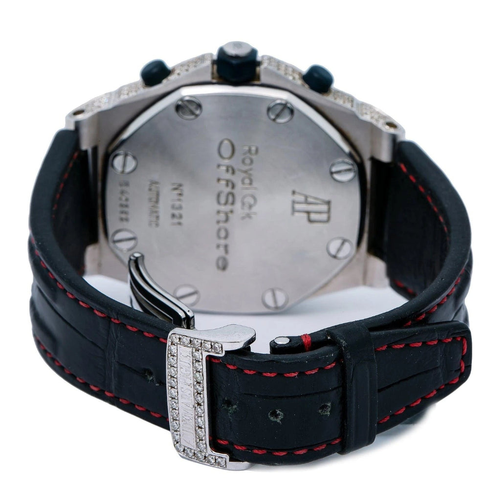 Moissanite Watch Silver Tone Case Black Leather Strap Premium Wrist Iced Out