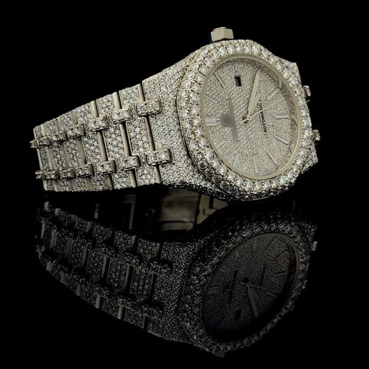 Moissanite Watch Iced Out Luxury Silver Automatic Timepiece