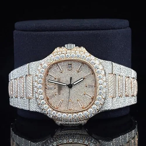 Moissanite Watch Iced Out Silver Rose Gold Automatic Diamond