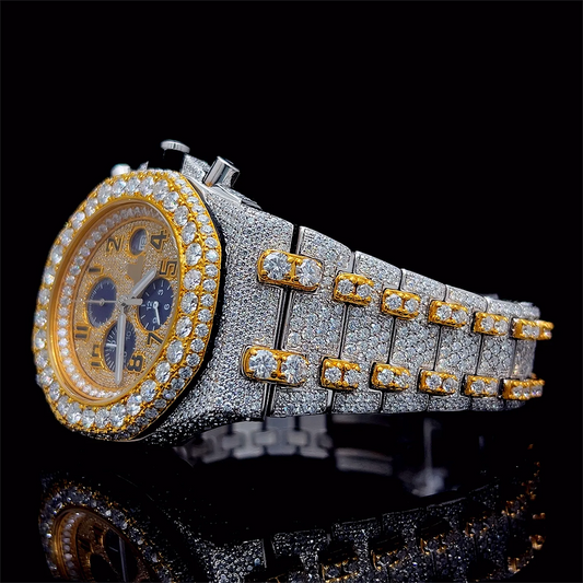 Moissanite Watch Iced Out Chronograph Gold Silver Luxury 25ct