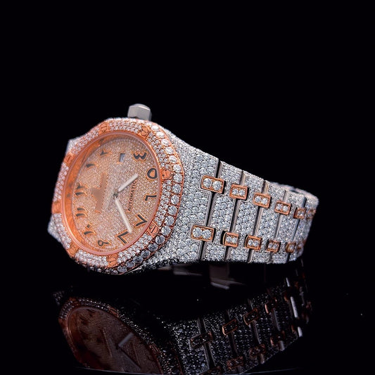 Rose Gold Moissanite Watch Fully Iced Out Luxury Timepiece
