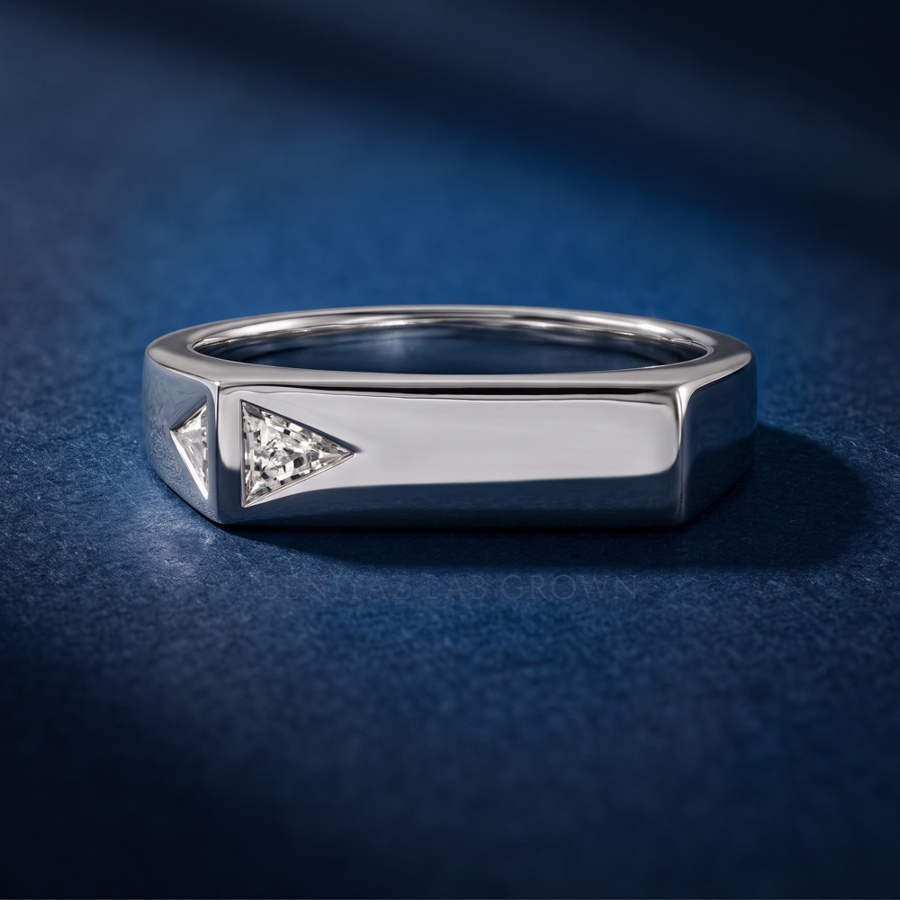 Pinky Signet Ring for Men, 0.25 CT Trillion Lab Grown Diamond