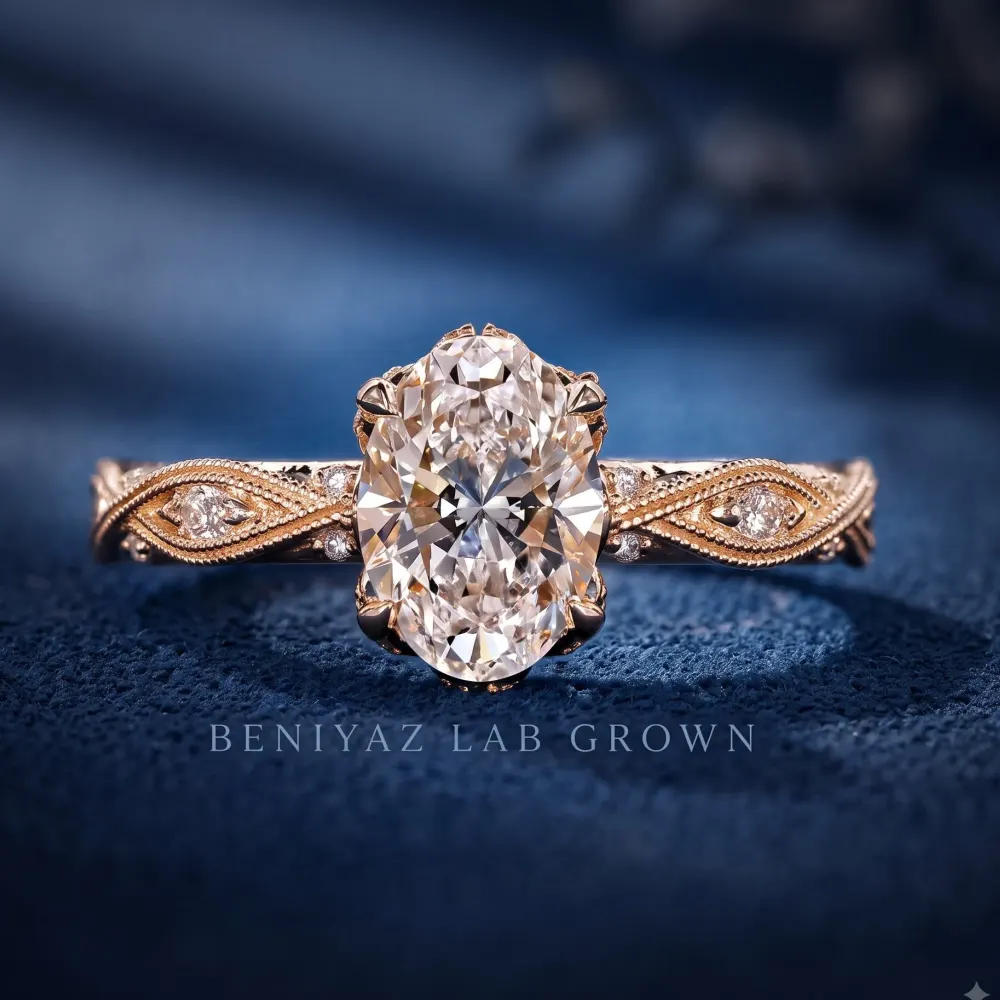 Vintage Oval Lab Grown Diamond Engagement Ring