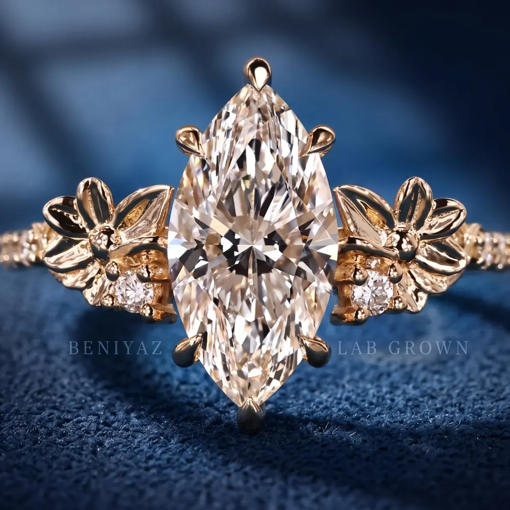 Nature Inspired Marquise Diamond Engagement Ring