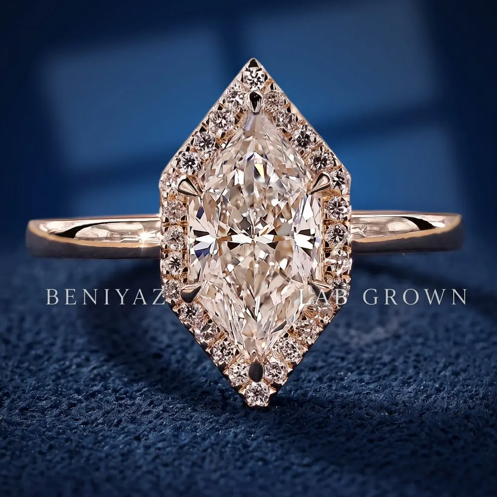 Art Deco Engagement Ring, Dutch Marquise Lab Grown Diamond Ring