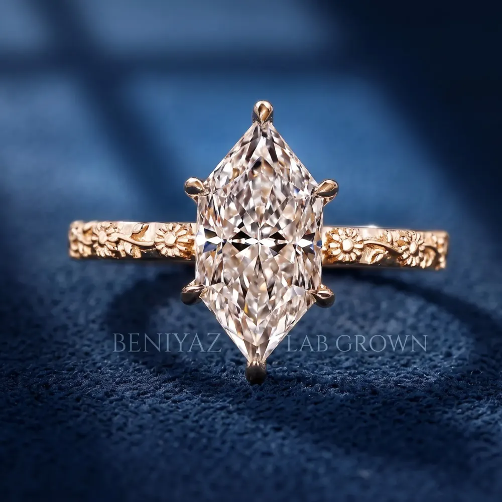 Floral Engagement Ring, Dutch Marquise Lab Grown Diamond