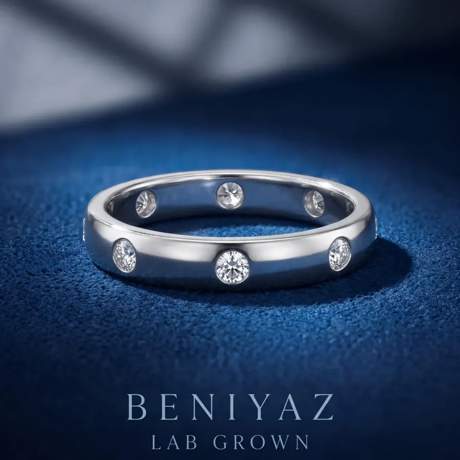 14K white gold lab grown diamond flush set eternity wedding ring