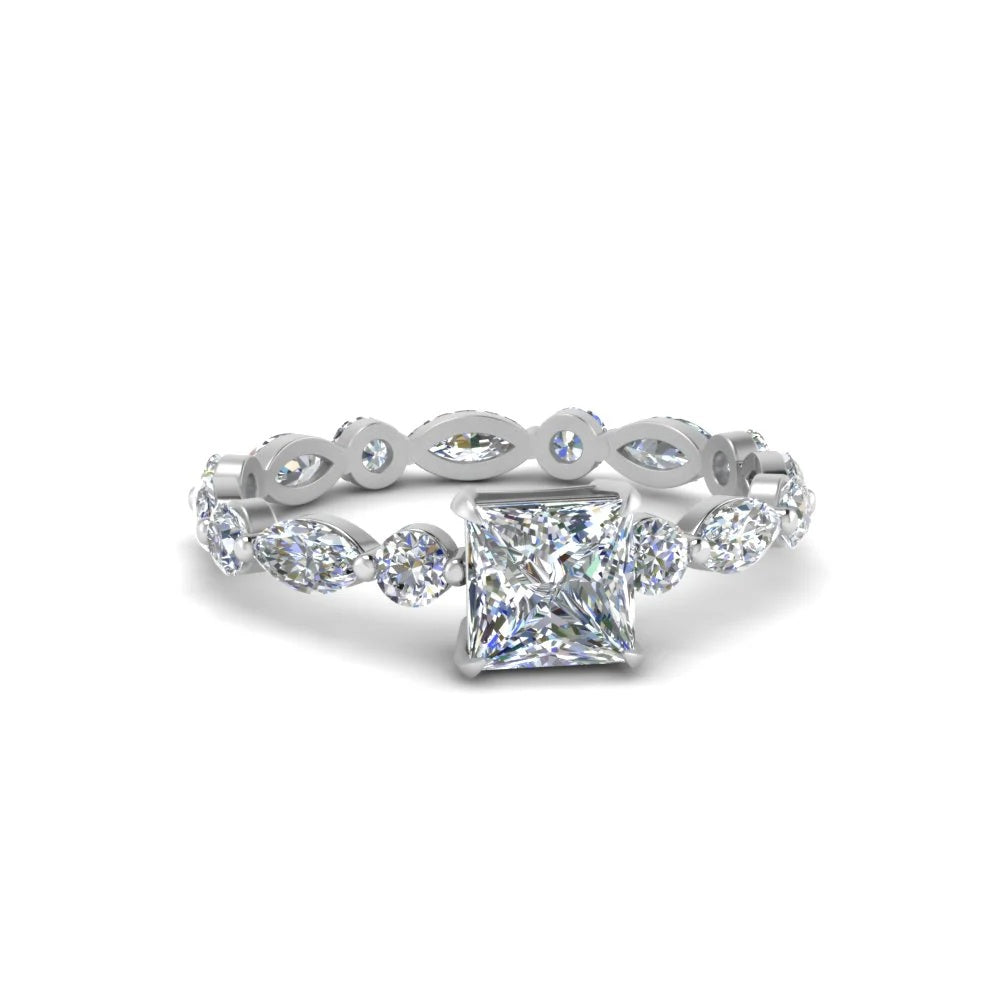 Princess Cut Engagement Ring Marquise Diamond Eternity Band Women