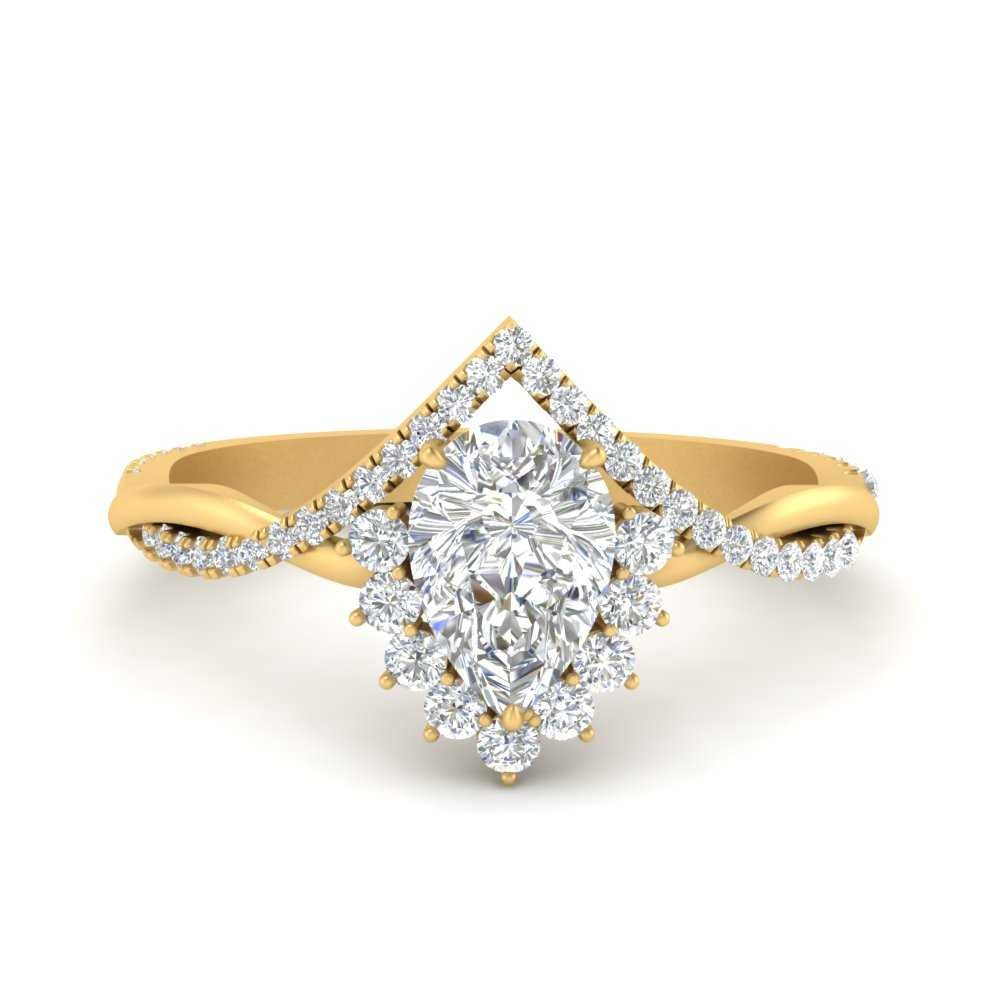 Engagement Ring Pear Cut Halo Diamond Gold Band for Women