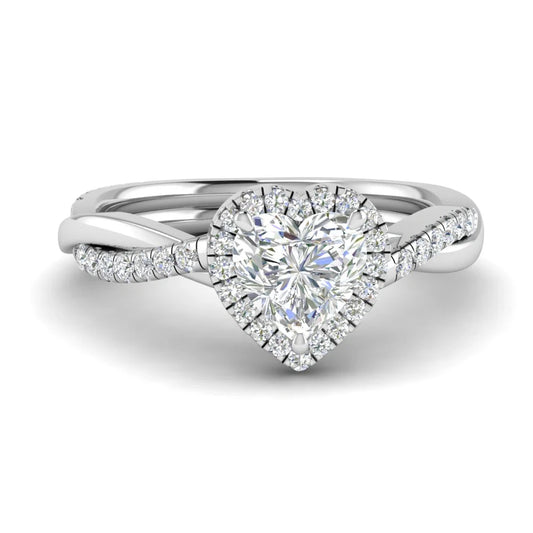 Twisted Wedding Band Heart Halo Moissanite Ring for Her