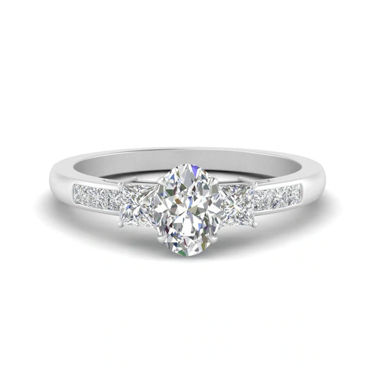Wedding Band Oval Three-Stone Moissanite Ring For Women