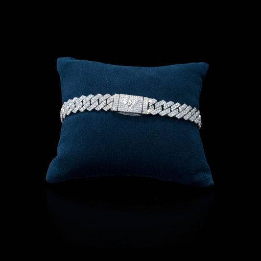 Iced Full White Cuban Bracelet in Silver with Moissanite Diamond