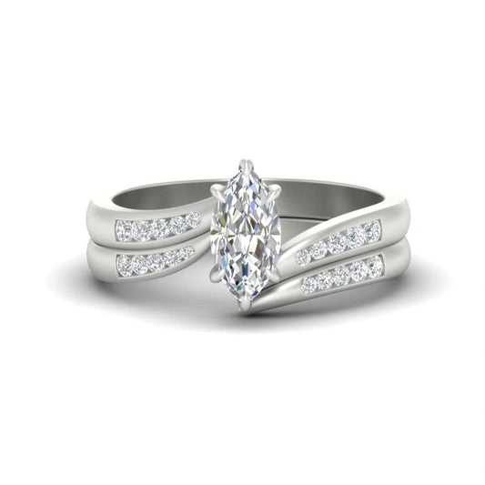 Marquise Wedding Band Double Band with Accent Diamonds Moissanite Ring Design