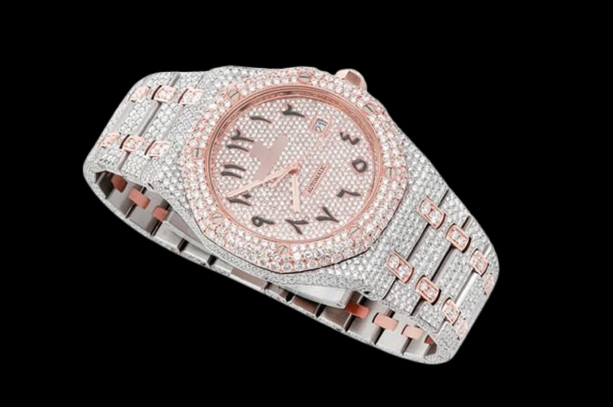 Rose Gold Moissanite Watch Fully Iced Out Luxury Timepiece