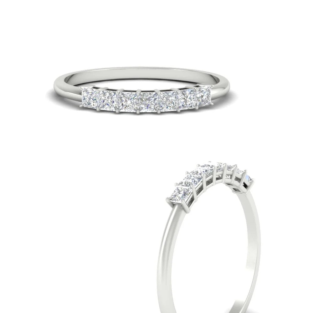 Princess Cut Diamond Wedding Band Seven Stone Gold Wedding Ring