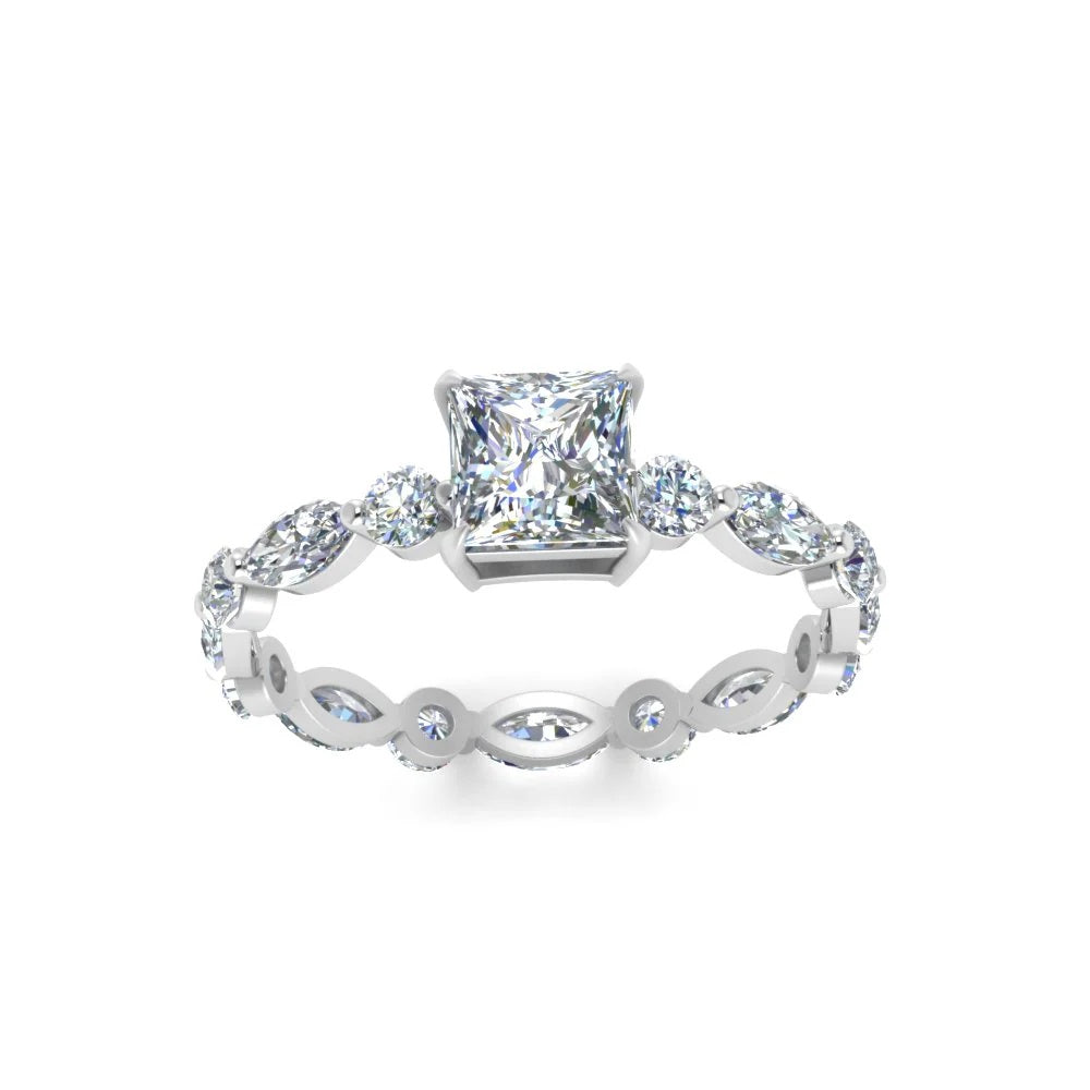 Princess Cut Engagement Ring Marquise Diamond Eternity Band Women