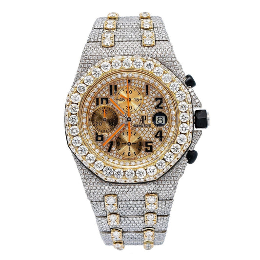 Moissanite Watch Premium Moissanite Bling Gold & Silver Chronograph