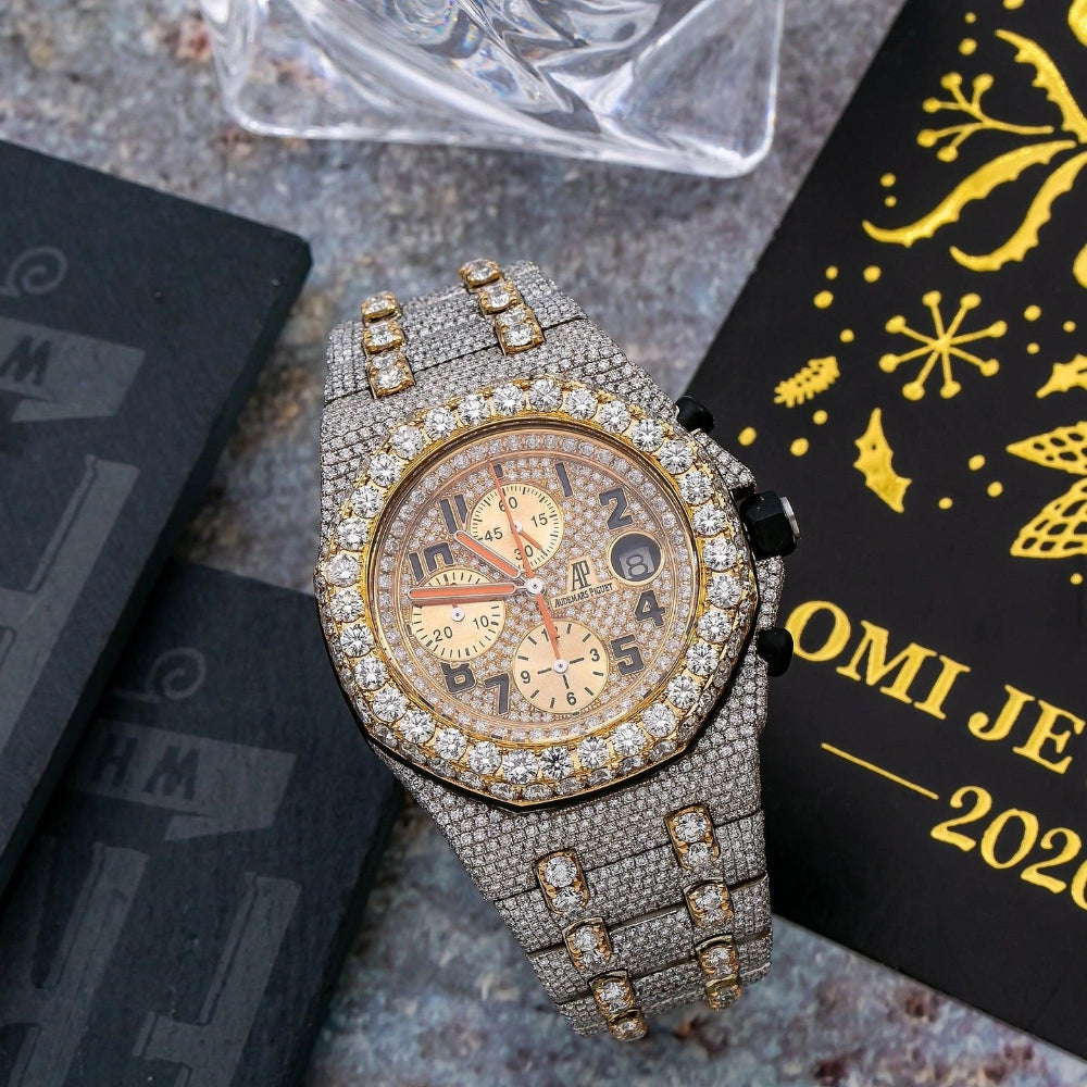 Moissanite Watch Premium Moissanite Bling Gold & Silver Chronograph