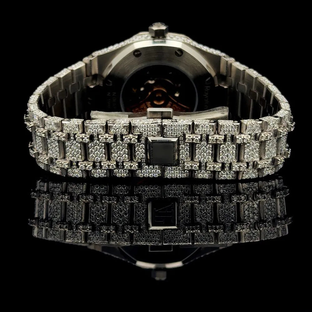 Moissanite Watch Iced Out Luxury Silver Automatic Timepiece