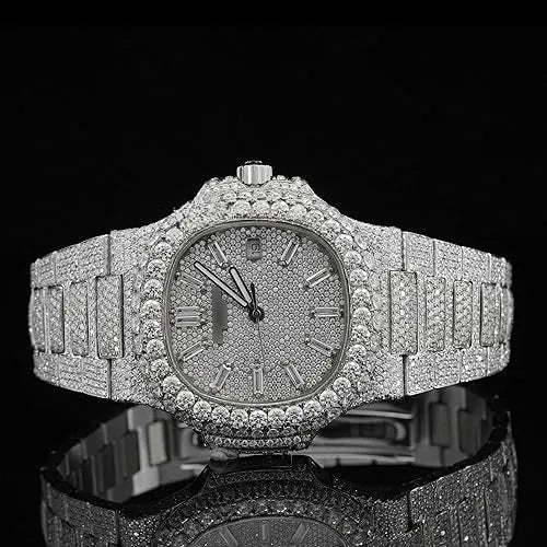 Moissanite Watch Iced Out Silver Rose Gold Automatic Diamond