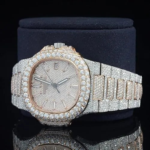 Moissanite Watch Iced Out Silver Rose Gold Automatic Diamond