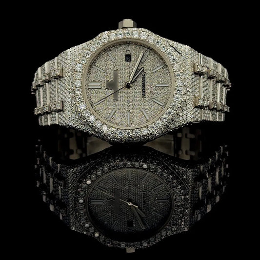 Moissanite Watch Iced Out Luxury Silver Automatic Timepiece