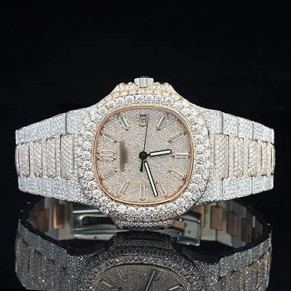 Moissanite Watch Iced Out Silver Rose Gold Automatic Diamond