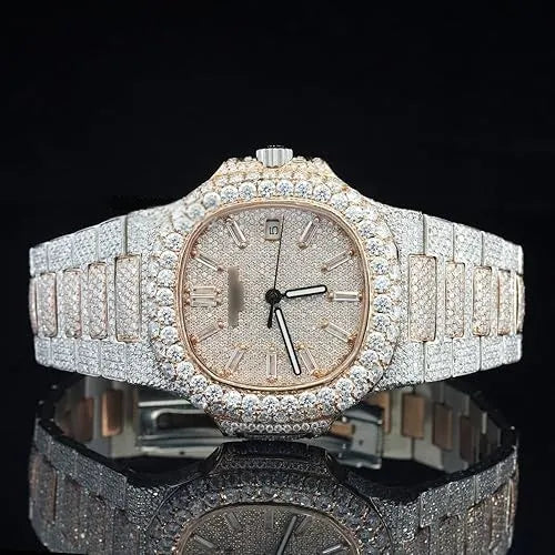 Moissanite Watch Iced Out Silver Rose Gold Automatic Diamond